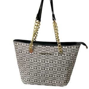 Montana West Black and White Patterned Tote w/Gold Toned Hardware Shoulder Bag